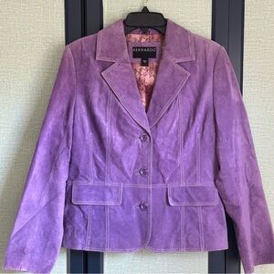 Vintage Bernardo 100% Genuine Leather Lilac Purple Suede Fitted Jacket, Size M